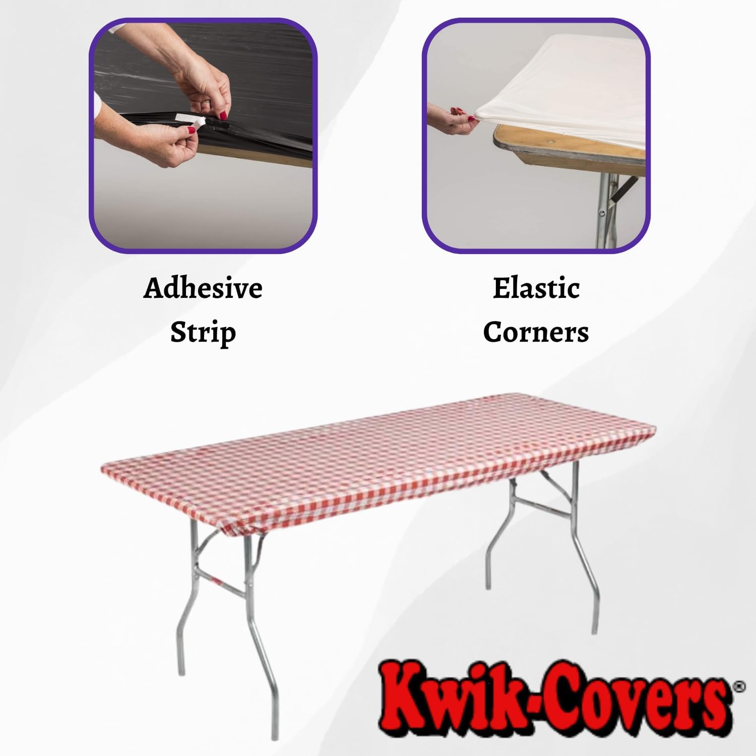 Kwik-Covers 8' Rectangle Plastic Table Covers 30" x 96", Bundle of 5 (Red Gingham) image 3