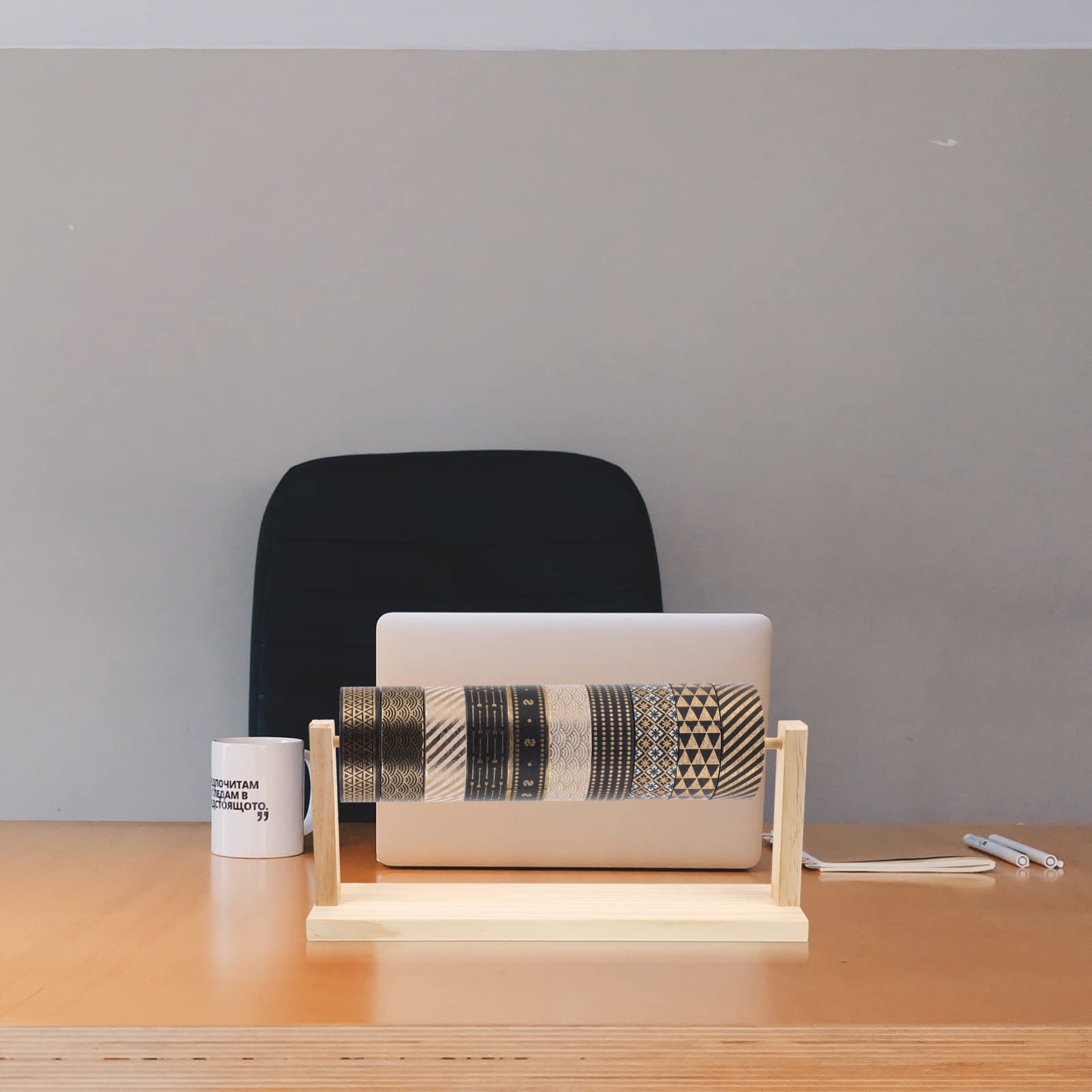 Jojofuny Vintage Wooden Paper Roll Dispenser - Rotatable Bobbin Stand For Craft Ribbon & Yarn Organization