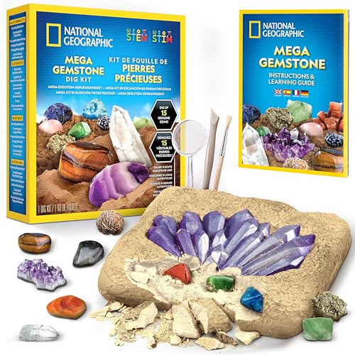 National Geographic Mega Kit d’Excavation de Gemmes – Kit de Fouille de Cristaux et Pierres Précieuses, Jeu Éducatif pour Enfants, Cadeau pour Filles et...