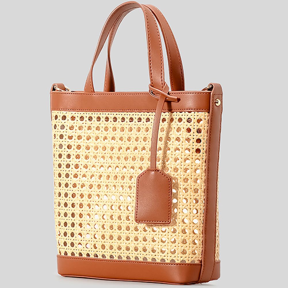 Yafirgeer Rattan Bag for Women Large Perforated PU Leather Handbag Stylish Satchel Shoulder Bag Purse