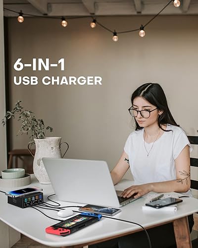 Miniatura 7 de Estación de carga, 160 W 5 puertos USB C con 65 W PD, QC3.0, cargador inalámbrico, pantalla LCD para MacBook, portátil, iPad, iPhone, Samsung