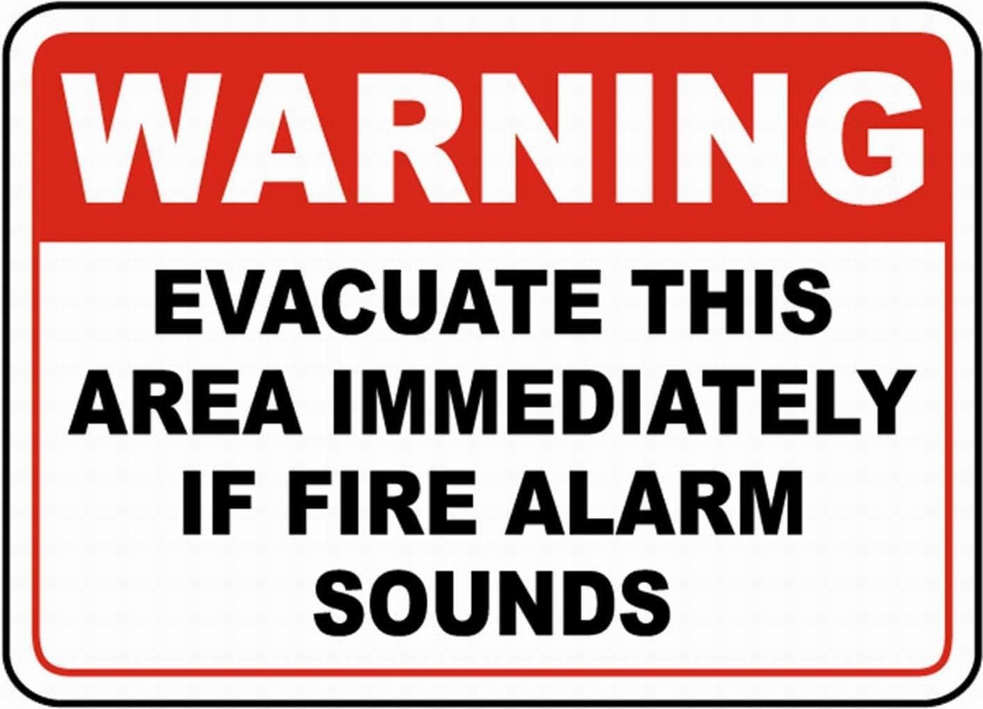 Safety Notice Evacuate If Fire Alarm Sounds Rust Free Aluminum Tin Sign - Warning Decor with Pre-Drilled Holes for Office, Factory - 16x12 Inch​