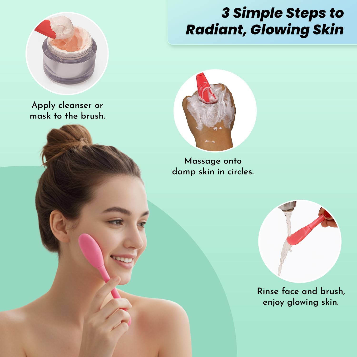 Kidu Dampf-Peeling-Gesichtsbürste, 3er-Set, 2-in-1 Silikon-Maskenbürste & Porenschrubber für Damen und Herren, entfernt Mitesser, abgestorbene Haut und Akne, ultraweiches Gesichtsmassagewerkzeug für