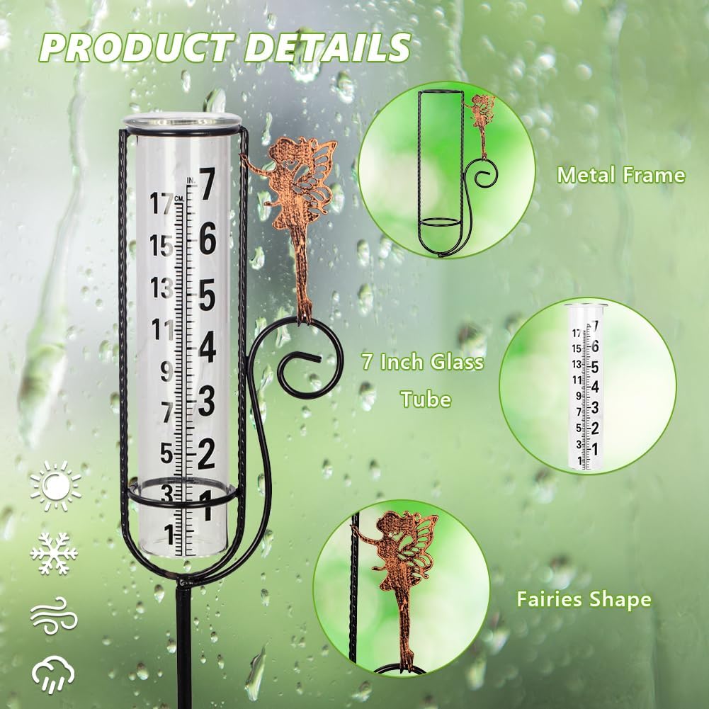 Rain Gauge Outdoor,Fairy Rain Gauges for Yard Decorative Water Gauge Garden Decor with Stakes for Outdoor Lawn Pathway Patio Decorations