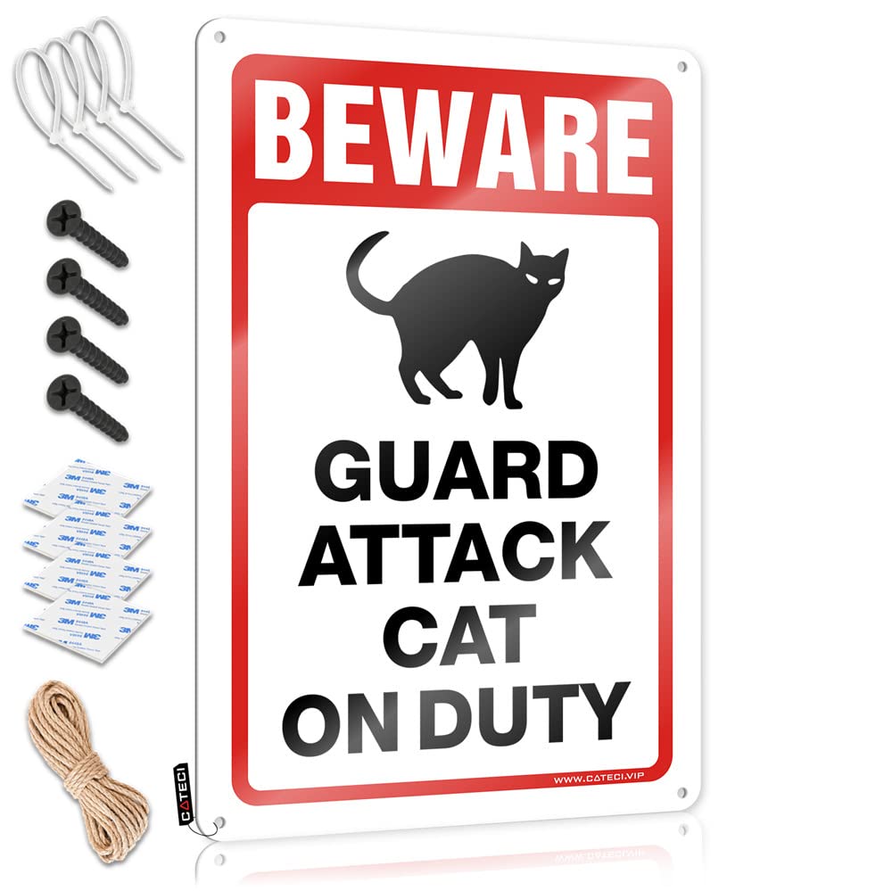 Man Cave Funny Signs Beware! Guard Attack Cats On Duty Sign Funny Tin Sign Funny House Decor(20X30CM)