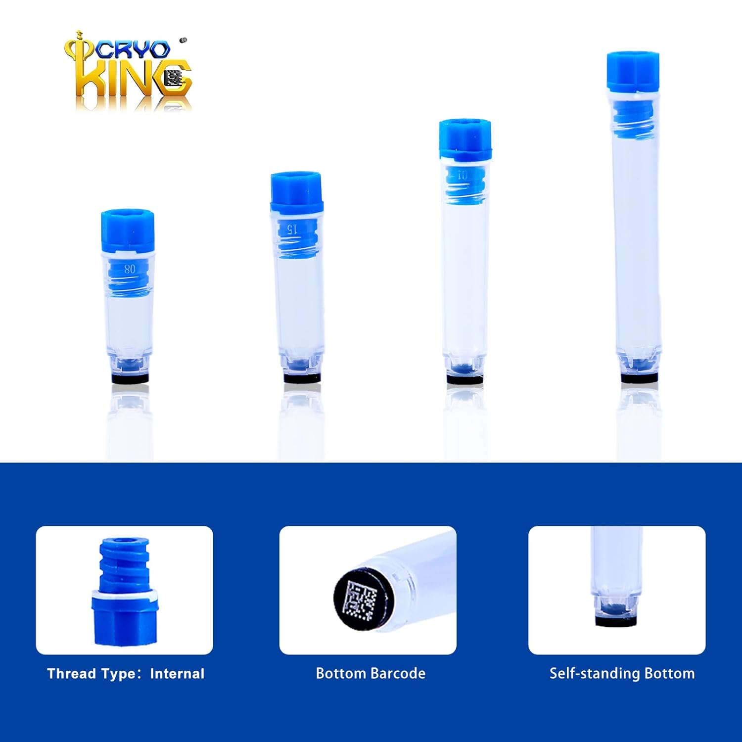 0.5ml SBS Format Cryovials, Internal Thread Cryo Tubes, 96-Well Cryovial, Blue, 96 Sets/Bag