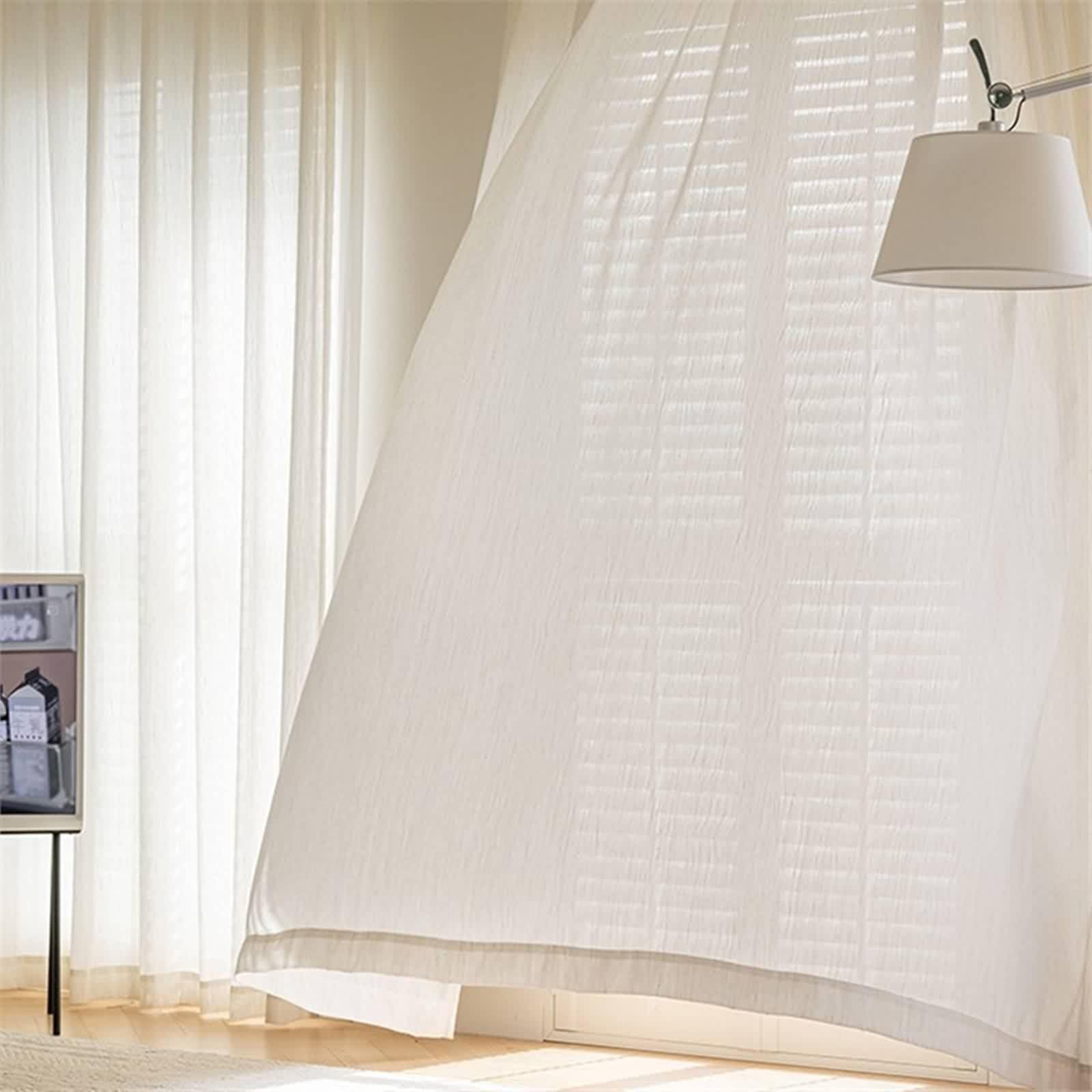 Rideau Anniversaire, Rideau Lin Couleur Unie Texturée Beige Crémeux 107L x 183H CM Lot de 2