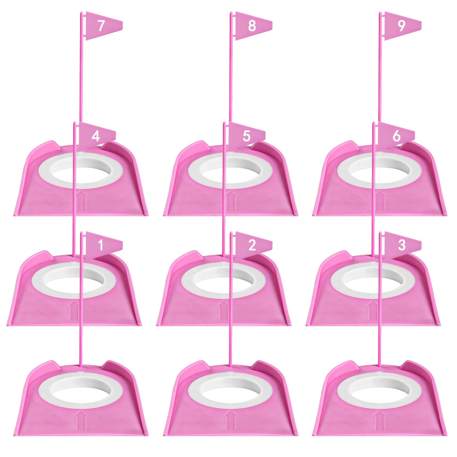 FINGER TEN Golf Putting Cup Practice All Direction Value Set, Training Aid Putter Hole Plate Indoor Outdoor Durable Professional for Men Women Festival Gift (Pink-9 Pack)