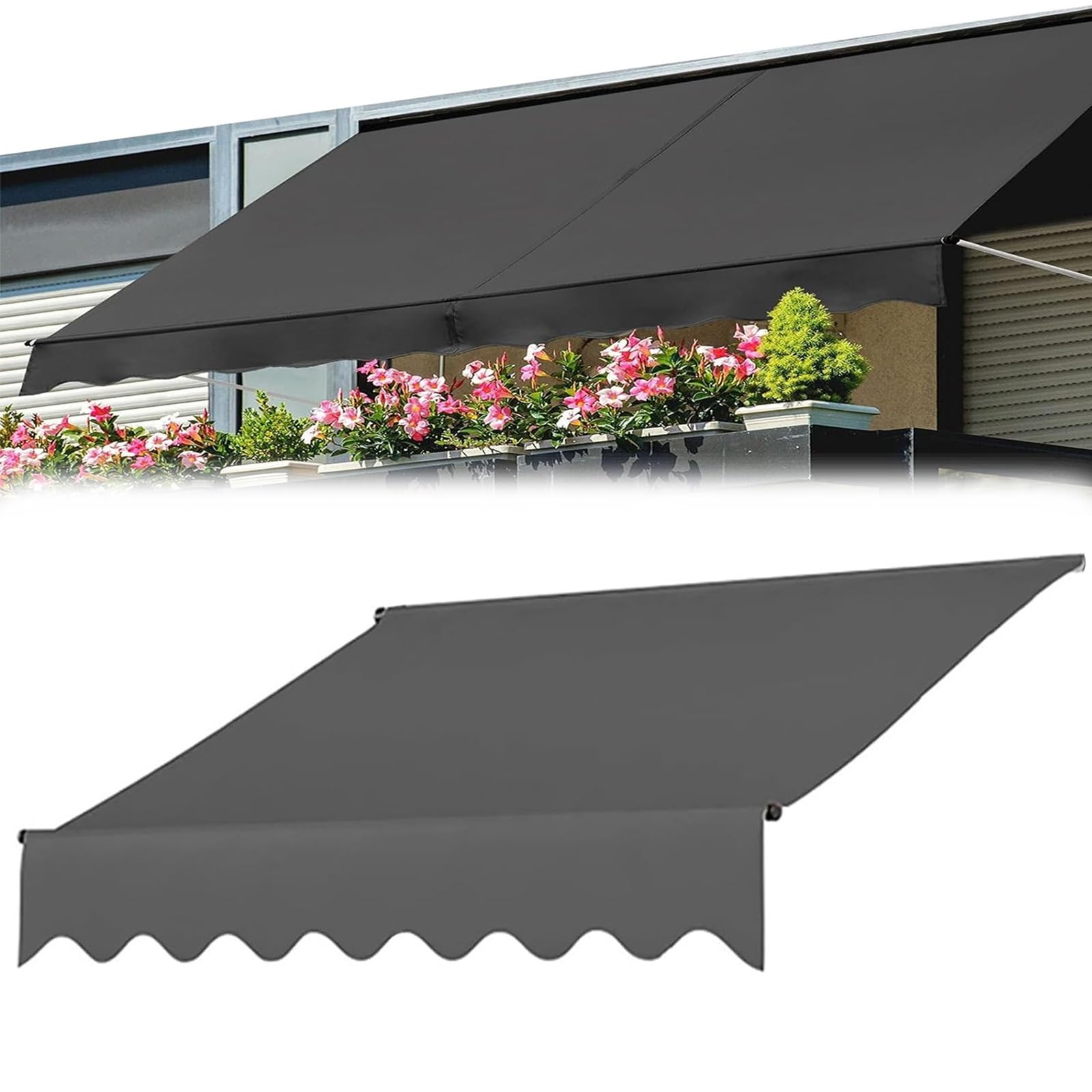 Outdoor Garden Patio Awning Canopy Replacement Fabric Waterproof AntiUV Top Cover MultiStripe Black 350cm