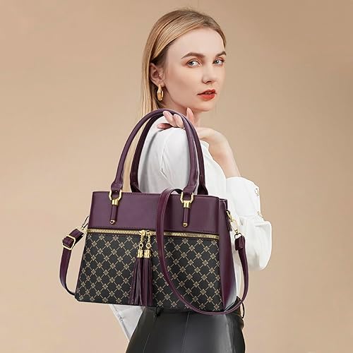 Miniatura 2 de KKXIU Bolsos tipo satchel para mujer con asa, bolsos de hombro y carteras con bolsillos y cremallera, bolsos cruzados de cuero