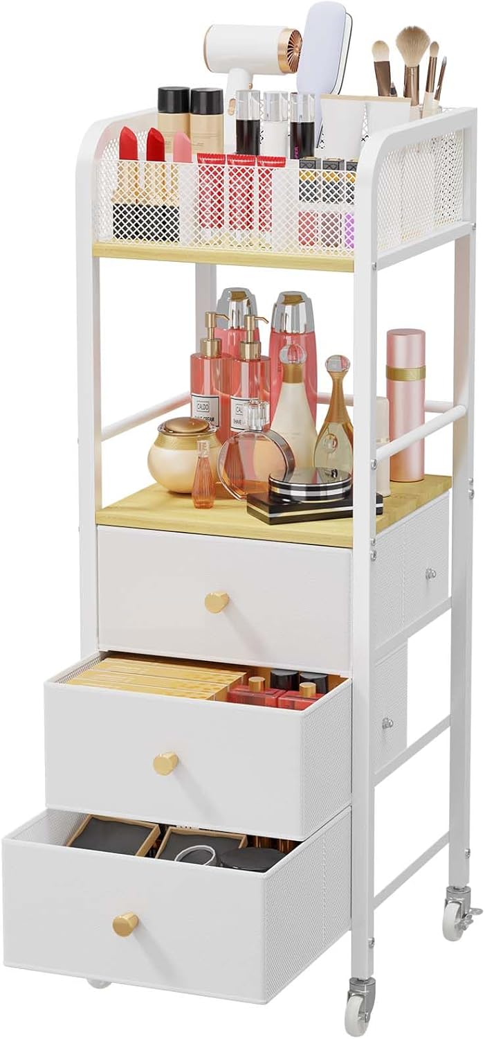 HapiRm Rolling Makeup Cart Organizer – Floor Skincare Make Up Storage with 3 Drawers, Vanity Organizer Cosmetic Display Cases Holder for Skin Care Perfume Nail Polish Brush Hair Tool HapiRm Rolling Makeup Cart Organizer – Floor Skincare Make Up Storage with 3 Drawers, Vanity Organizer Cosmetic Display Cases Holder for Skin Care Perfume Nail Polish Brush Hair Tool