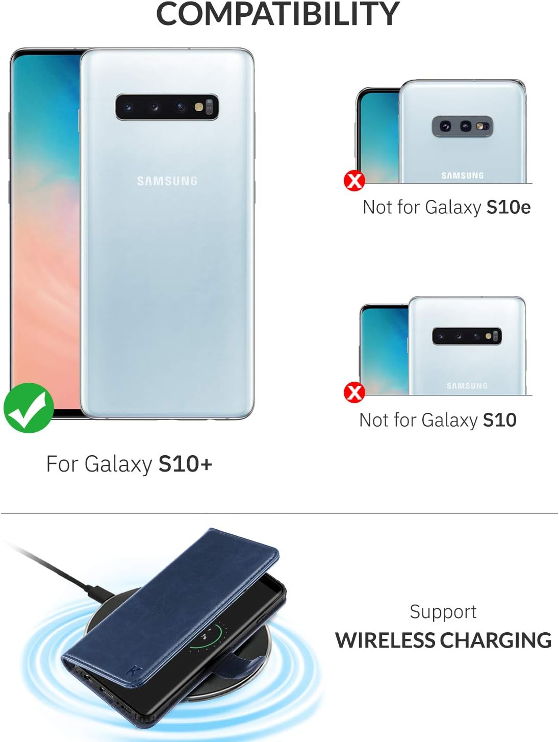 KILINO Galaxy S10 Plus Wallet Case [Premium Leather] [Soft TPU] [RFID Blocking] [Shock-Absorbent Bumper] [Card Slots] [Kickstand] [Magnetic Closure] Flip Folio Cover for Samsung Galaxy S10+ (Blue)