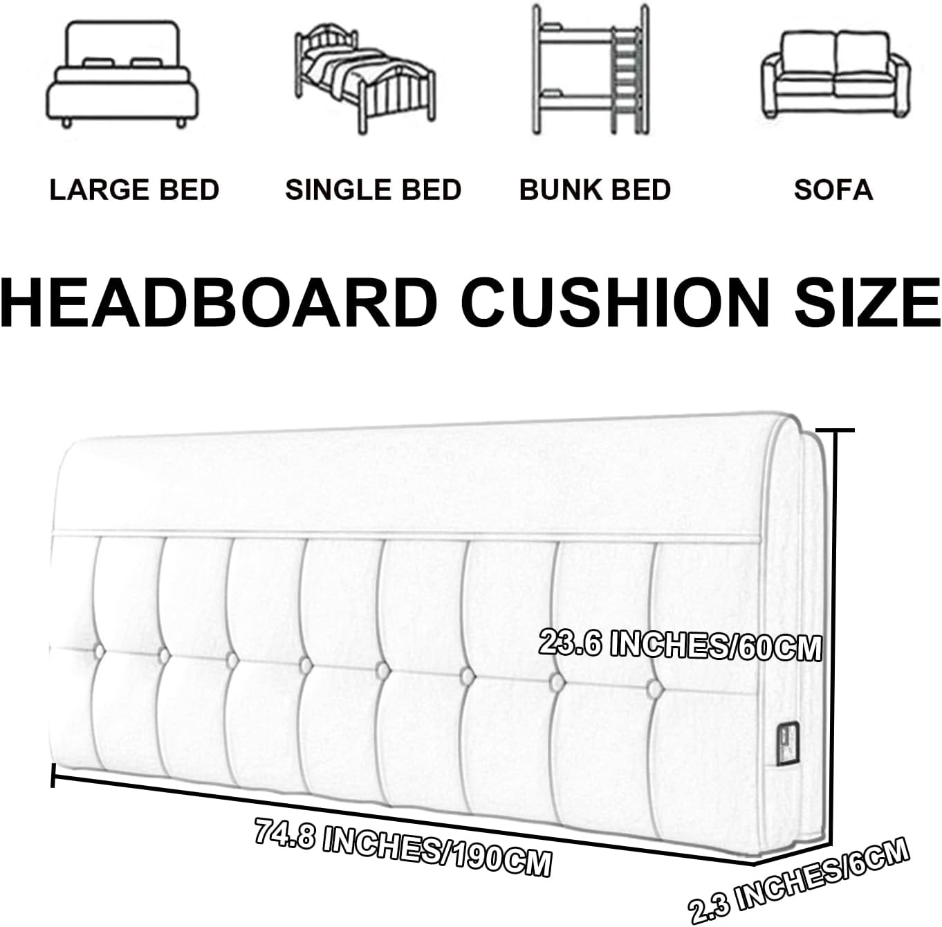 Wipeable Headboard Upholstered Oversized Soft Bed Backboard Technology Cloth Button Bedside Cushion Removable Large Bed Backrest with Headboard Cover,Beige,74.8x23x2In