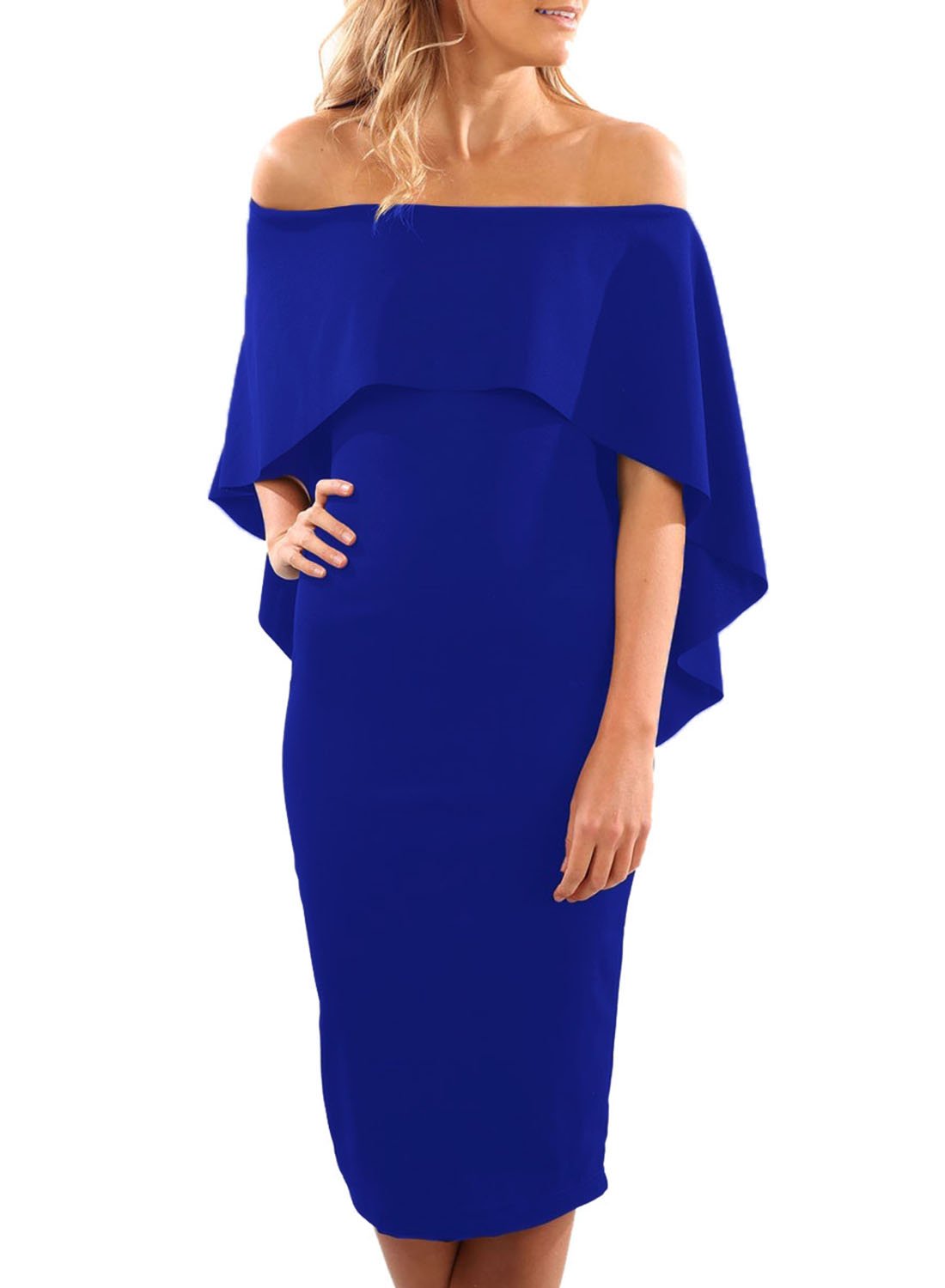 knee length dresses for ladies Royal Blue Bodycon Midi Dress main image 0