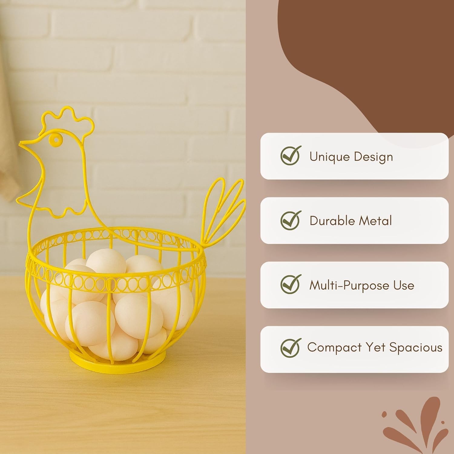 Metal Egg Basket - Hen Shape for Kitchen Storage -5