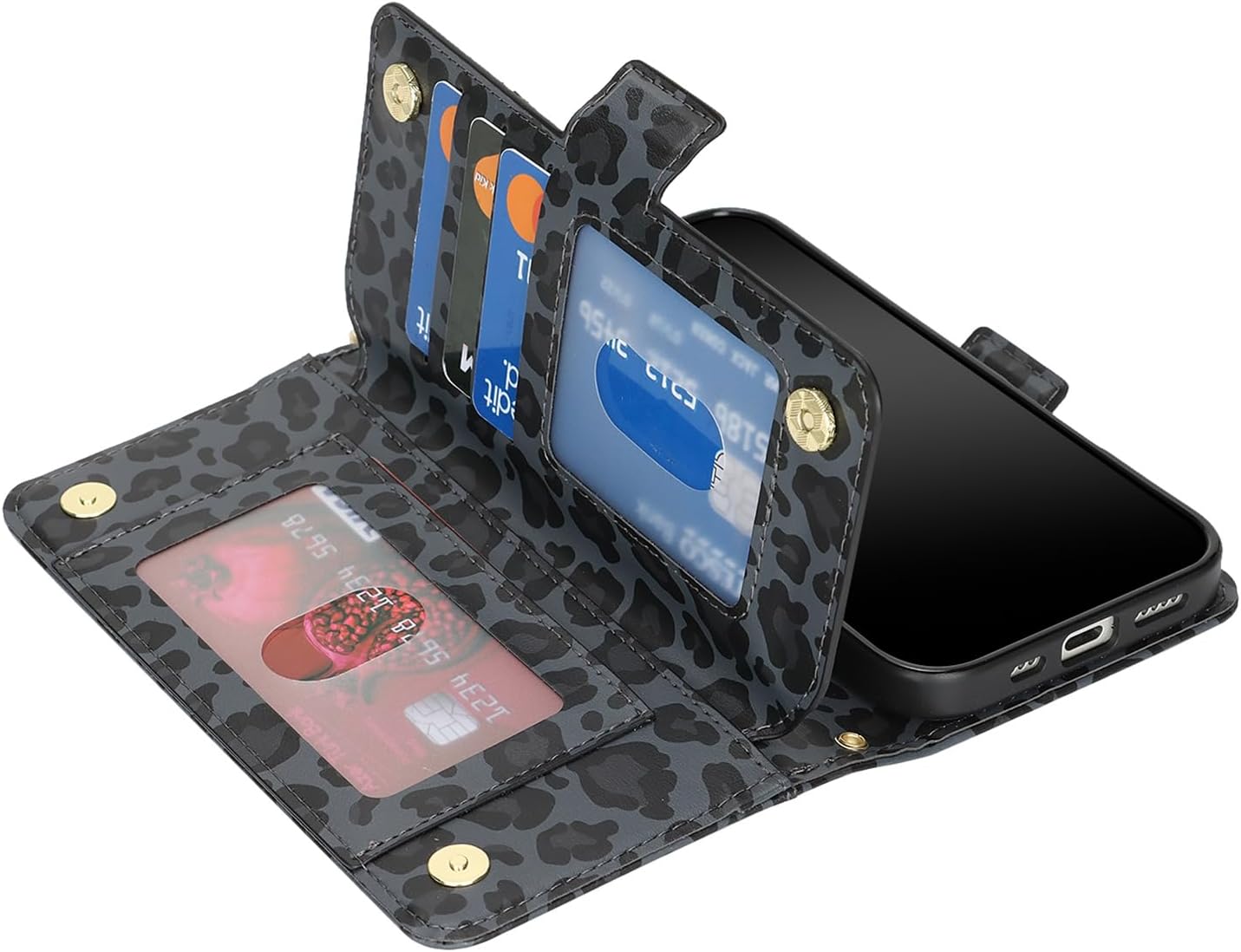 Jaorty for iPhone 17 Phone Case Wallet with Crossbody Strap, Shoulder Necklace Lanyard,flip Cover PU Leather, for Women Men, Zipper Pocket, Kickstand, Card Holder, 6.3" Black Leopard