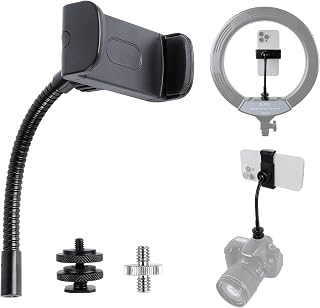 Universal Phone Holder for Ring Light, 1/4"-20 and Hot Shoe Adapter, Flexible Phone Mount for Ring Light and Tripod Stand Replacement