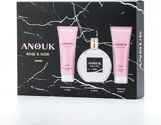 ANOUK - Rose & Noir, Perfume 100 ml + Gel de Baño 75 ml + Loción Corporal 75 ml, Estuche Regalo para Mujer, Pack 3, Colonia Perfumada, Eau de Toilette, Fresca y de Larga Duración, Fragancia Floral