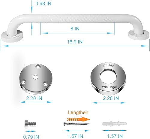 Miniatura 5 de Barras de agarre para bañeras y duchas, paquete de 2 barras de agarre de seguridad para personas mayores de 16 pulgadas, barras de agarre