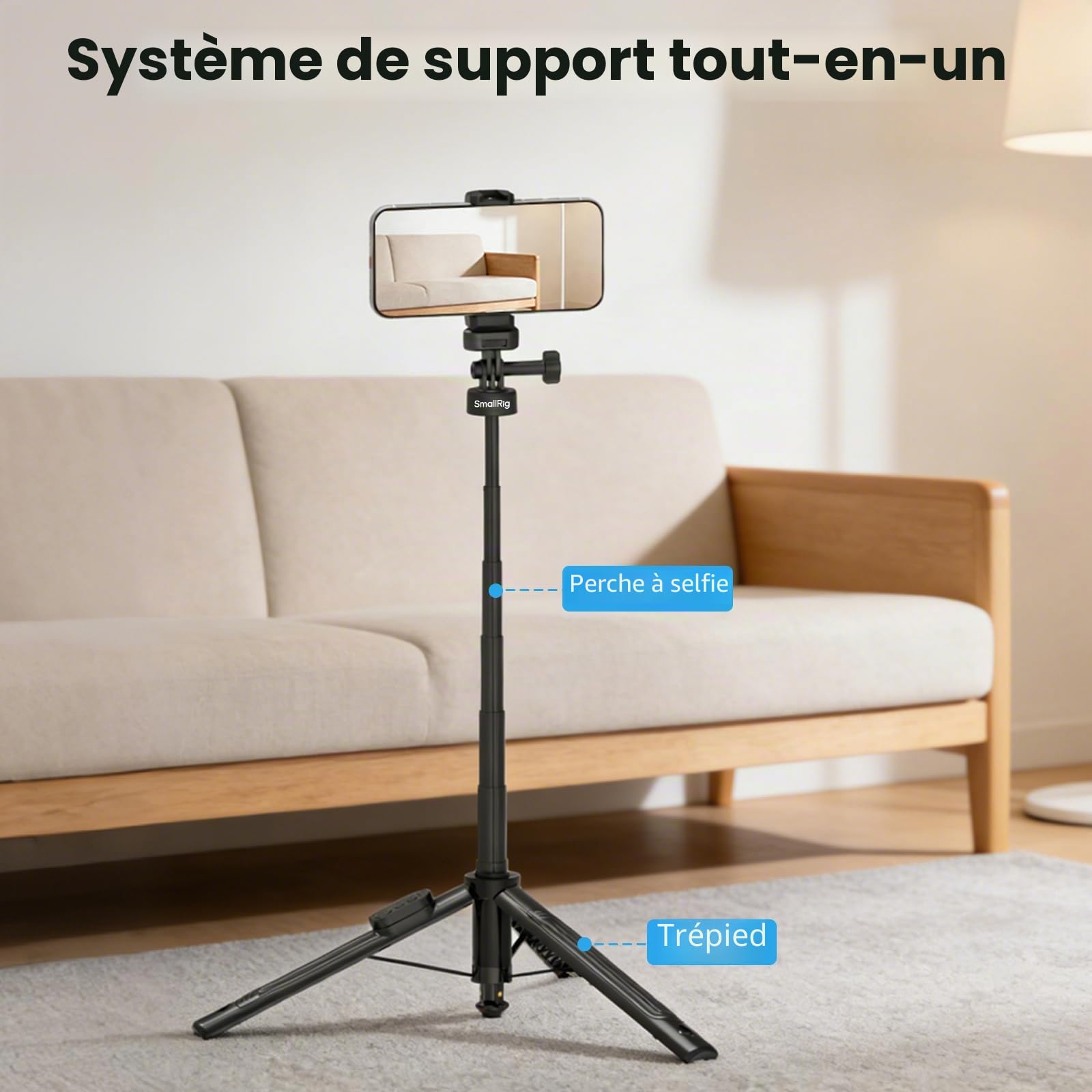 SMALLRIG 59" Perche à Selfie avec Trépied et Télécommande, Trépied Extensible en Aluminium pour DJI Osmo Action 5 Pro/Pocket 3, pour Insta360 X5/X4, pour GoPro Hero 13/12/11, pour iPhone 17/16-5464