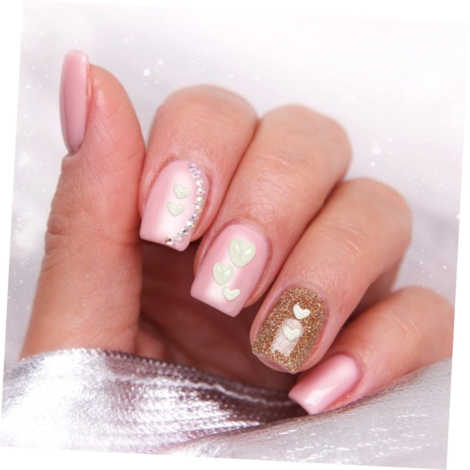 1 Box White Heart Nail Art Studs for Manicures and Salons