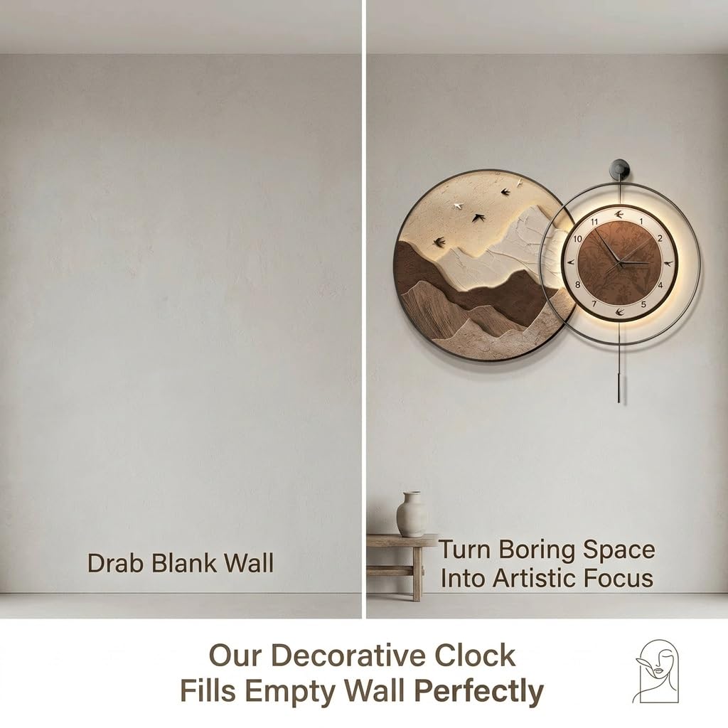 Orologio da Parete LED 3D Grande Design Ginkgo, Orologio Decorativo Moderno con Luce, Quadro Artistico da Parete per Soggiorno Camera Ufficio