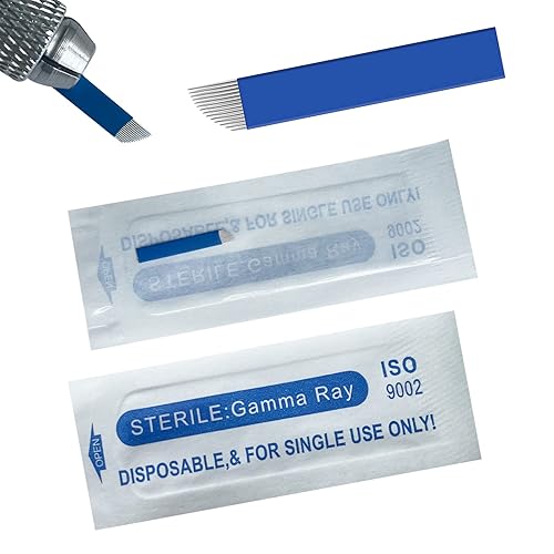Miniatura 36 de S7 30 agujas de microblading con 0.008 in de diámetro, agujas de tatuaje manual de cejas de maquillaje permanente, hojas de microblading - azul 7