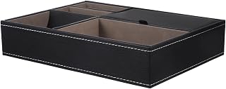 Didiseaon Vintage Jewelry Box with Compartments PU Leather for Women Black | Nightstand Storage, Bedroom Organizer Tray, Fits Phone and Wallet, Flannel Lined Rustic Retro Style