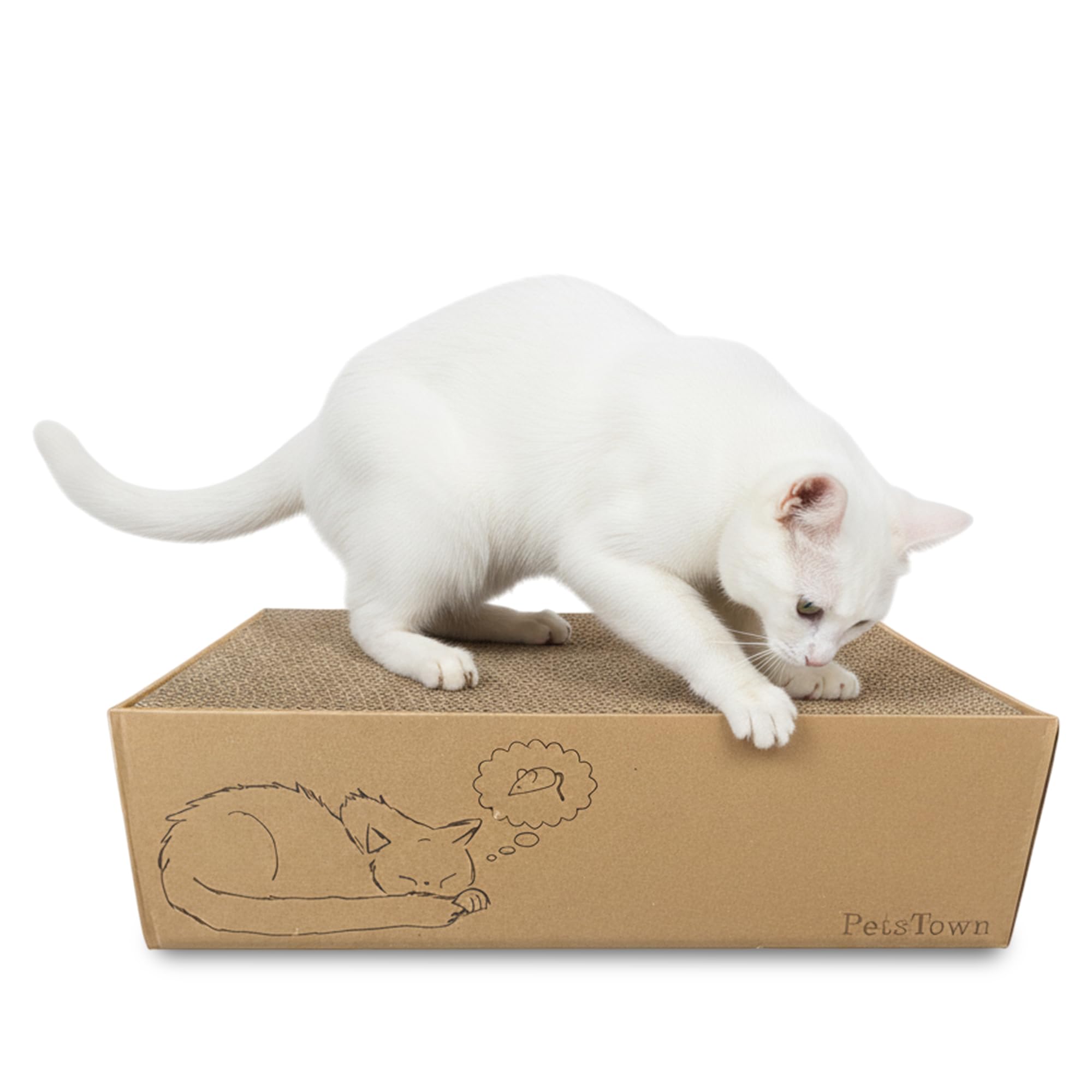 PetsTown Cat Scratching Board with Box | 4 PCS Kitty Scratch Pad with Organic Catnip, Large | Durable Scratcher Boards for Indoor Cats