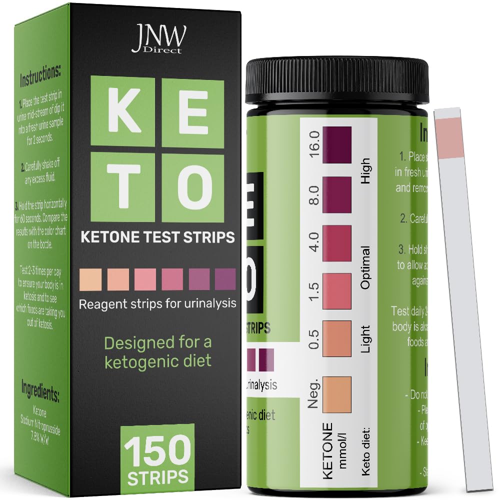 Ketone Test Strips by JNW Direct, 150 Keto Test Strips for Keto, Low Carb Diet - Urine Test Strips, Ketosis Strips Test Urine, Keto Strips, Ketone Urinalysis Test Strips, Ketones Test Kit - Free eBook