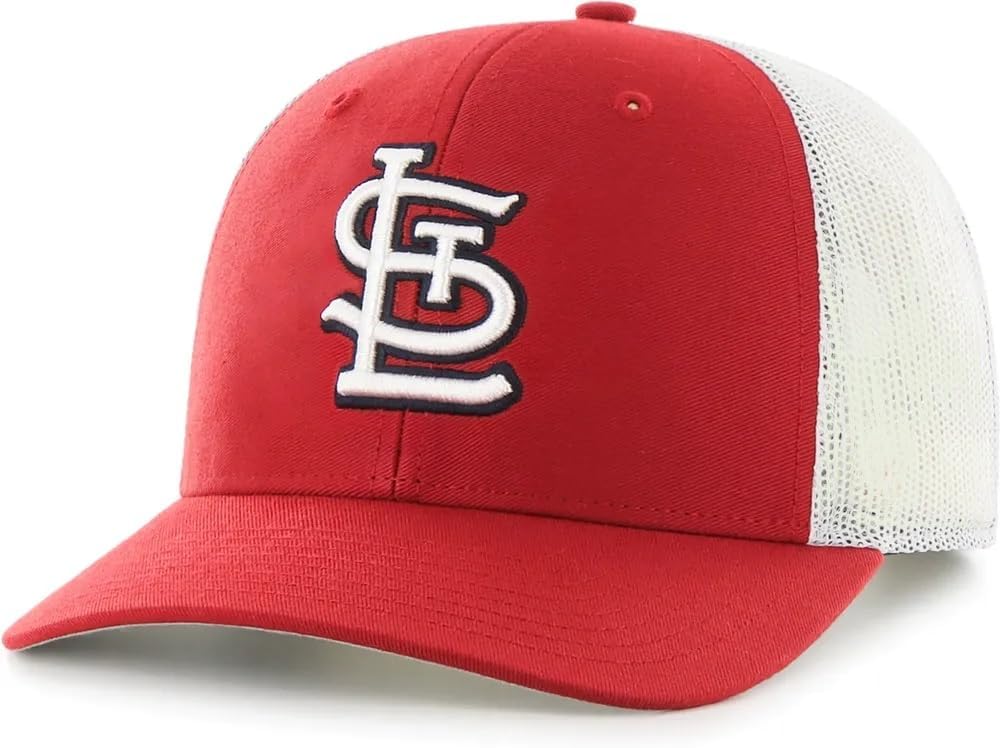 Officially Licensed St. Louis Baseball Mesh Trucker Hat Classic Red/White Embroidered Team Logo Adjustable Structured MVP Cap