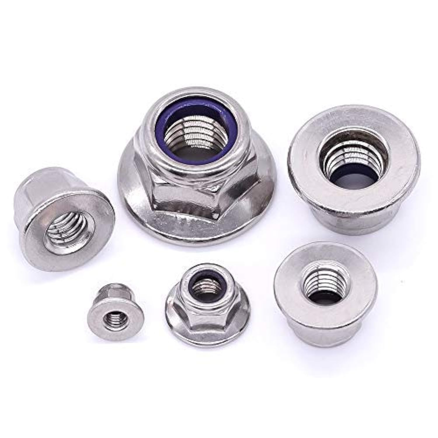 M12 x 1.75mm (5 PCS) Flange Washer Nylon Insert Hex Locknuts Lock Nuts, 304 Stainless Steel 18-8, Bright Finish, Coarse Thread UNC, A2-70 SS, DIN6926