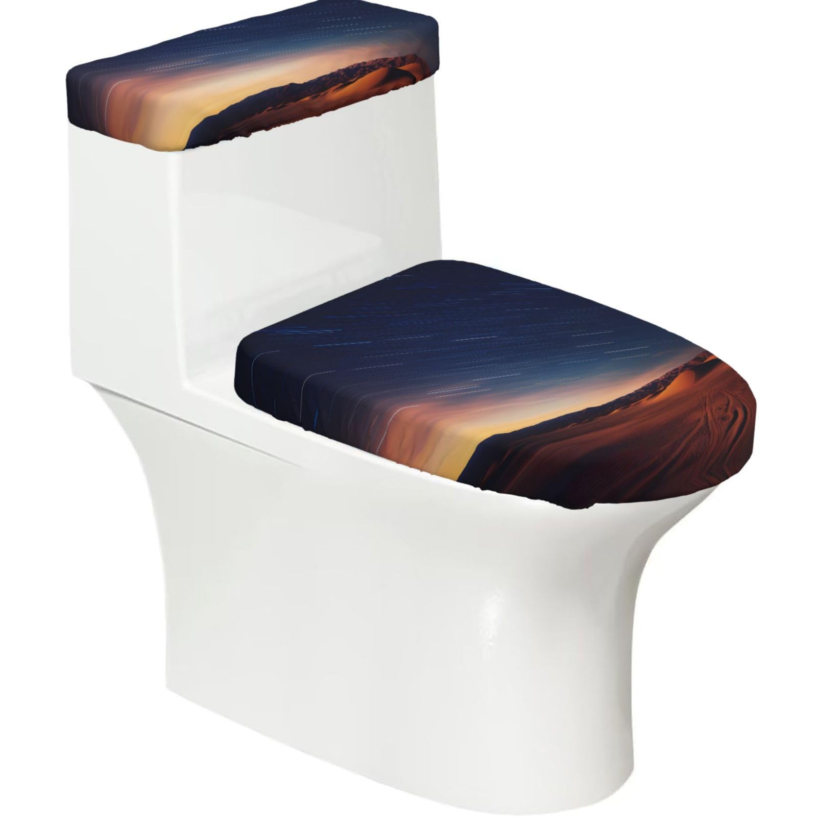 Mrowyc Black Oasis 2-Piece Toilet Seat & Tank Lid Cover Set - Elastic Stretch Design - Universal Fit For U-Shape-O-Shape-Elongated Toilets - Functional Bathroom Decor & Housewarming Gift
