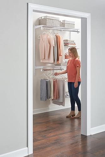 Miniatura 5 de Rubbermaid Configurations Deluxe Kit de armario color blanco 4 a 8 pies kit de estantería de alambre con estantería expandible y varillas