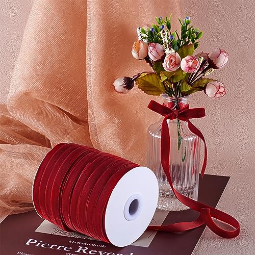 PandaHall 50 Yards Single Face Velvet Ribbon 3/8 Inch 10mm Velvet Ribbon Spool for Gift Wrapping Hair Bow Clip Sewing Wedding Decoration(Red) - Image 2