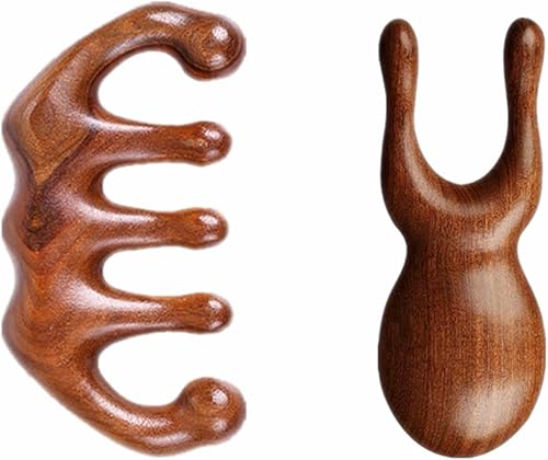 Peine de masaje de madera con barra de masaje de ojo de rana, palo de masaje de sándalo verde natural, peine de madera de diente ancho y palo de