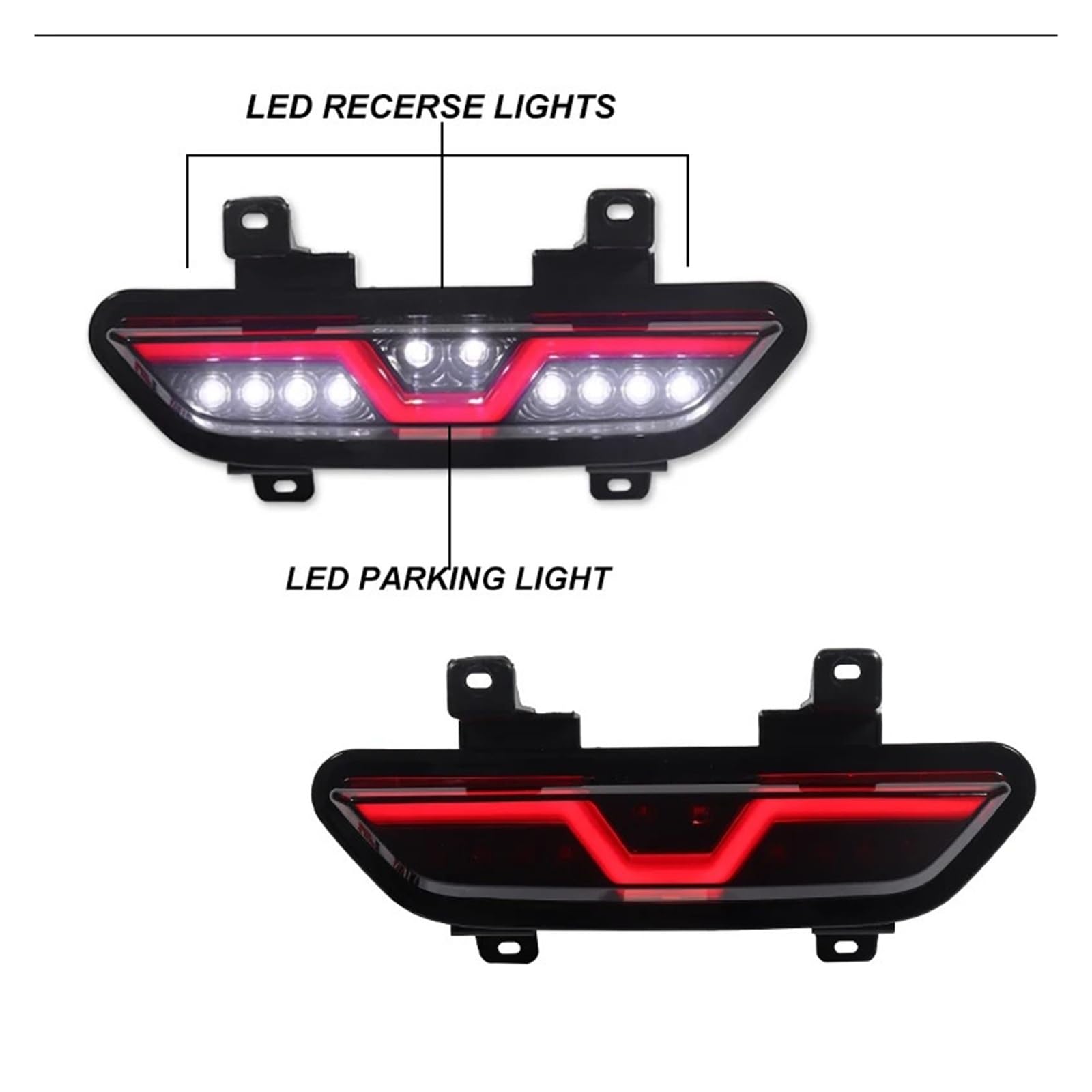 Fendinebbia posteriore con lente fumé for Ford Mustang 2015-2018 Anello LIGHT rosso come lampada di coda/freno e LIGHT bianco come lampada di retromarcia di riserva