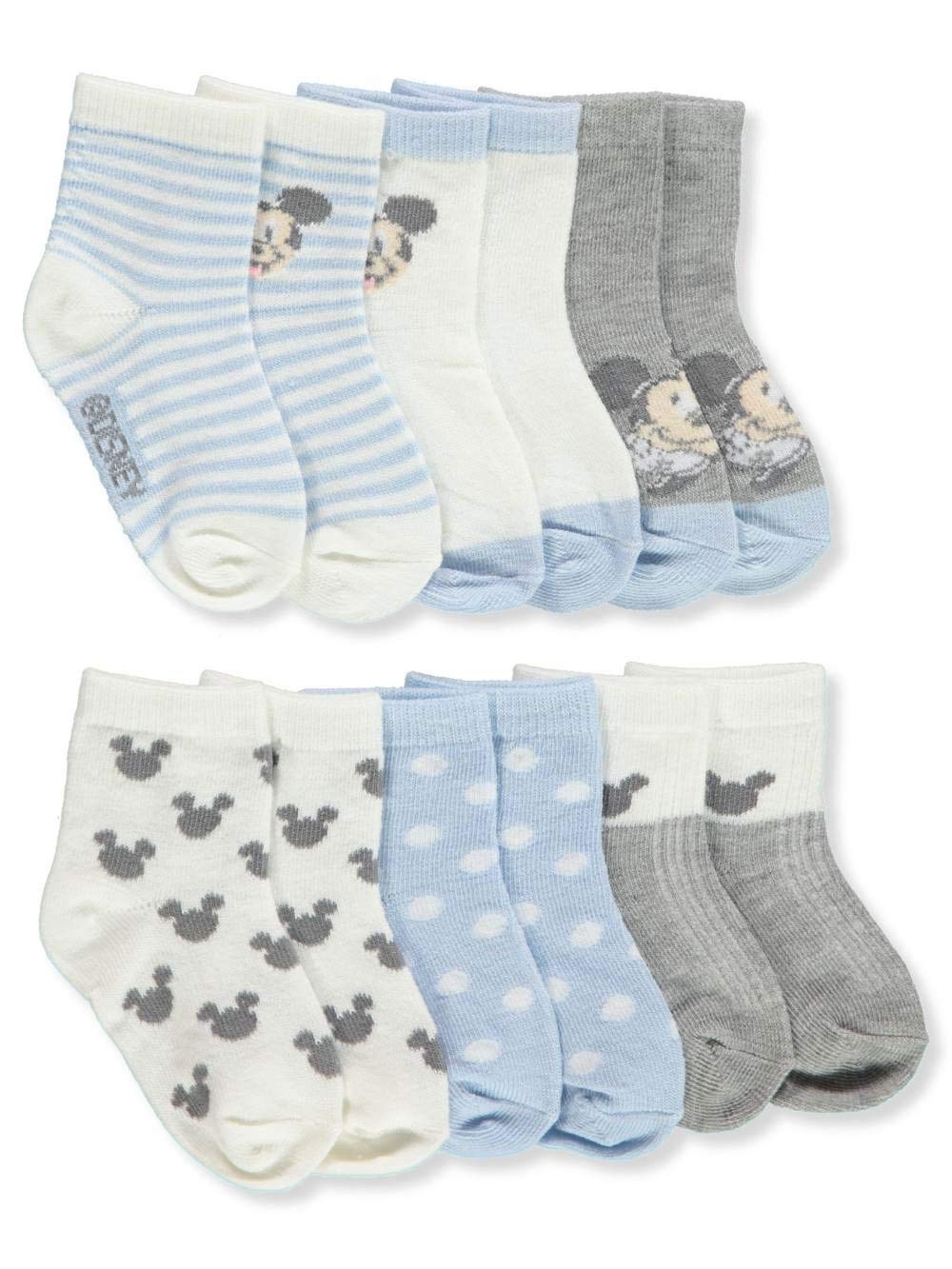 Disney Mickey Mouse Baby Boys' 6-Pack Crew Socks - white/blue, 18-24 months