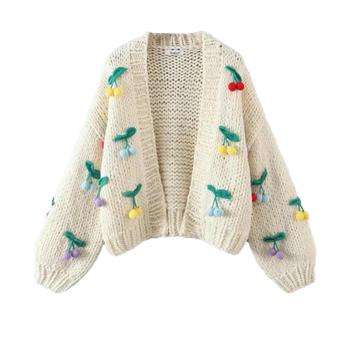 Damski sweter z dekoltem w serek, z długim rękawem, dziergany sweter retro, ręcznie robiony sweter szydełkowy vintage