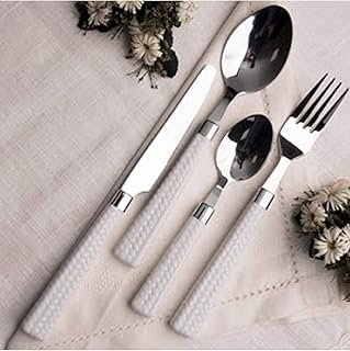 bavaria Set Posate 24 Pezzi Acciaio Inox Manico Lavorato Elegante (Bianco)