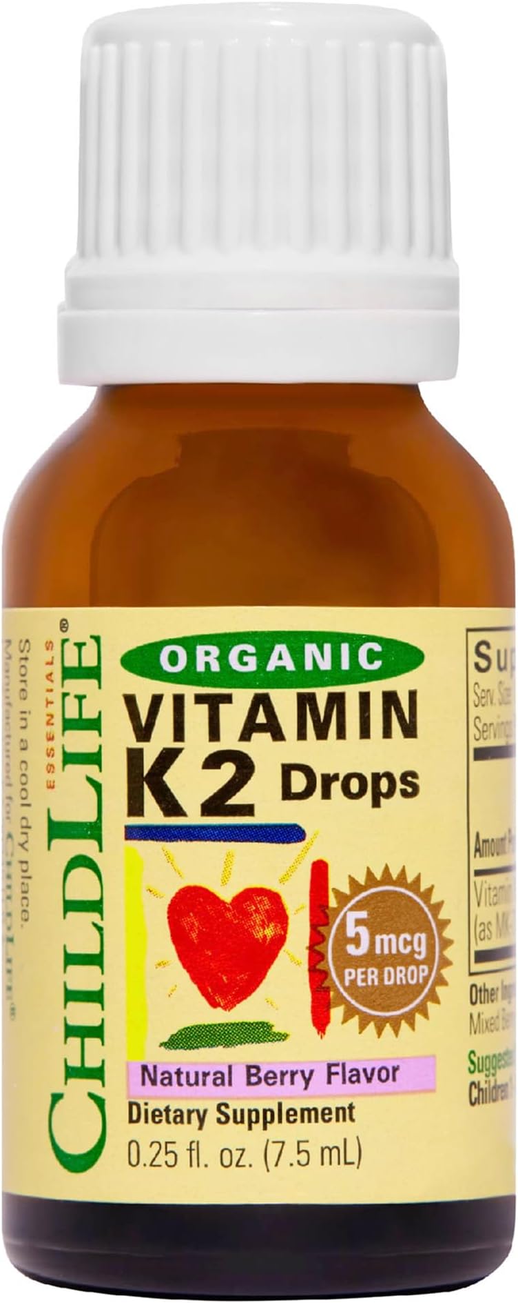 Child Life New! Organic Vitamin K2 Liquid Natural Berry Glass Bottle, 0.95 Pound