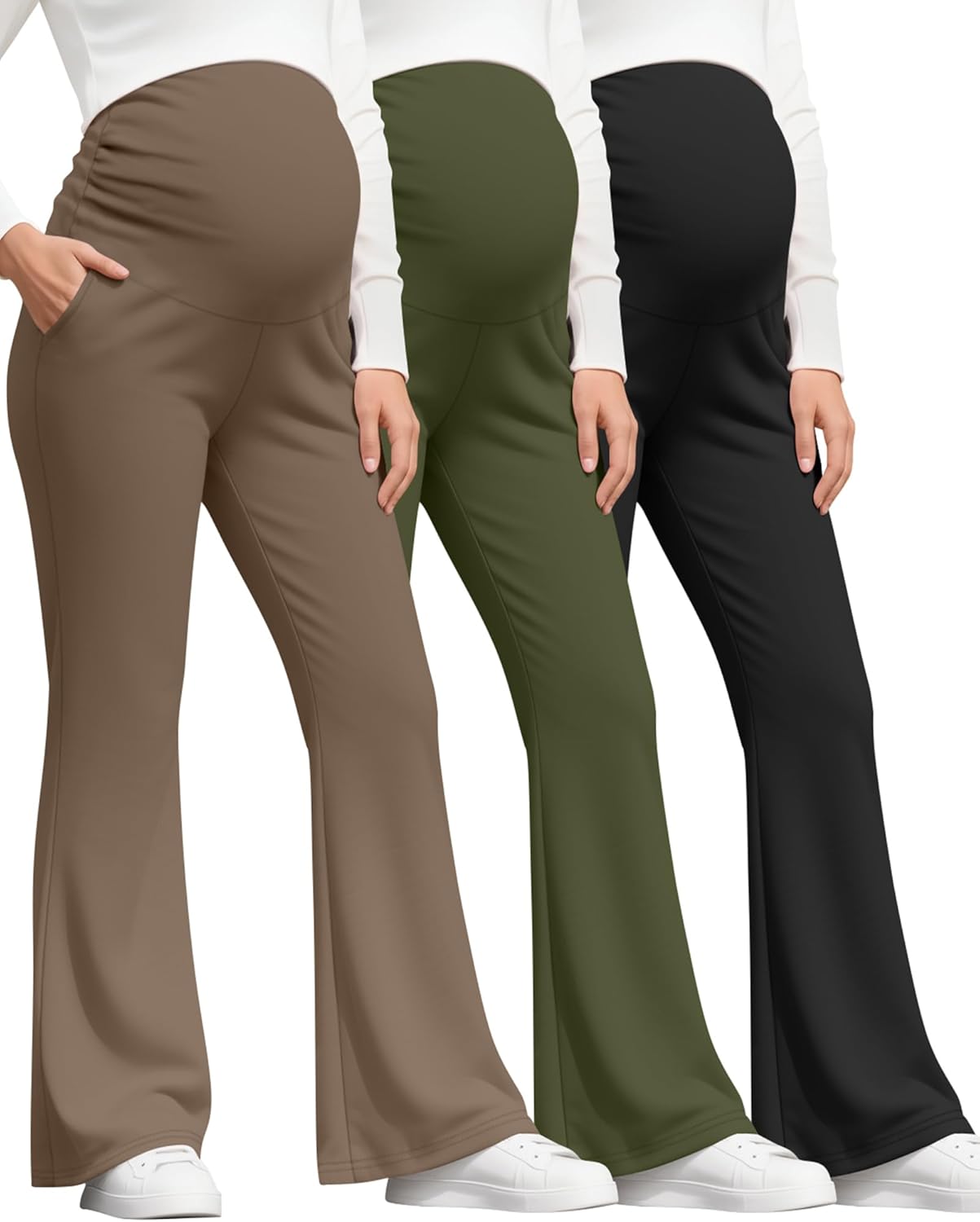 3 Pack Women's Maternity Pants Over The Belly Pregnancy Pants Comfy Bootcut Pregnan...