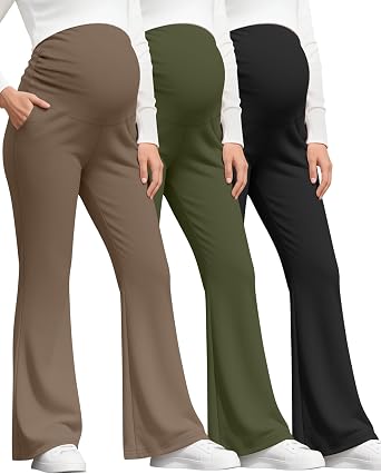 3 Pack Women's Maternity Pants Comfy Flare Trousers