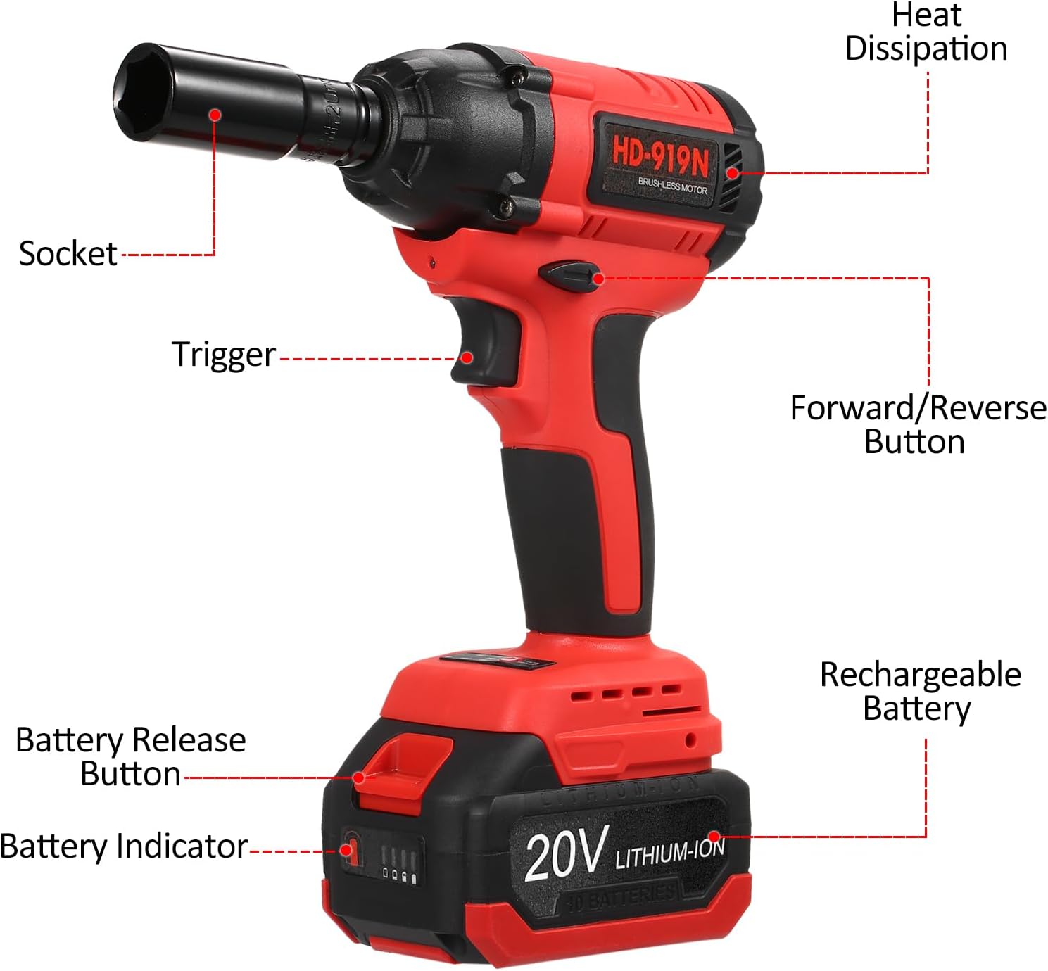 Brushless Cordless Impact Wrench Set, 1/2 inch, 320 ft-lbs / 430N.m Max Torque, Includes 3.0A Li-ion Battery and 8 Impact Sockets for Car Tires