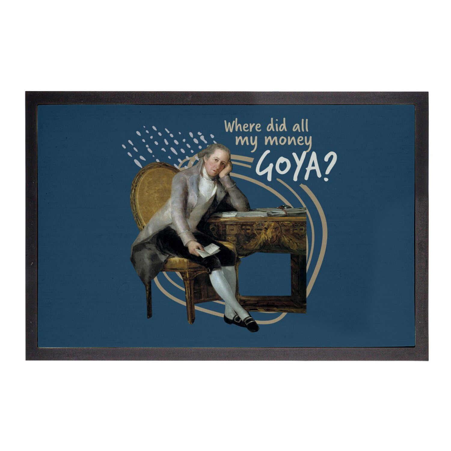 Paillasson bleu Goya antidérapant 75x50cm tapis de sol humour artistique