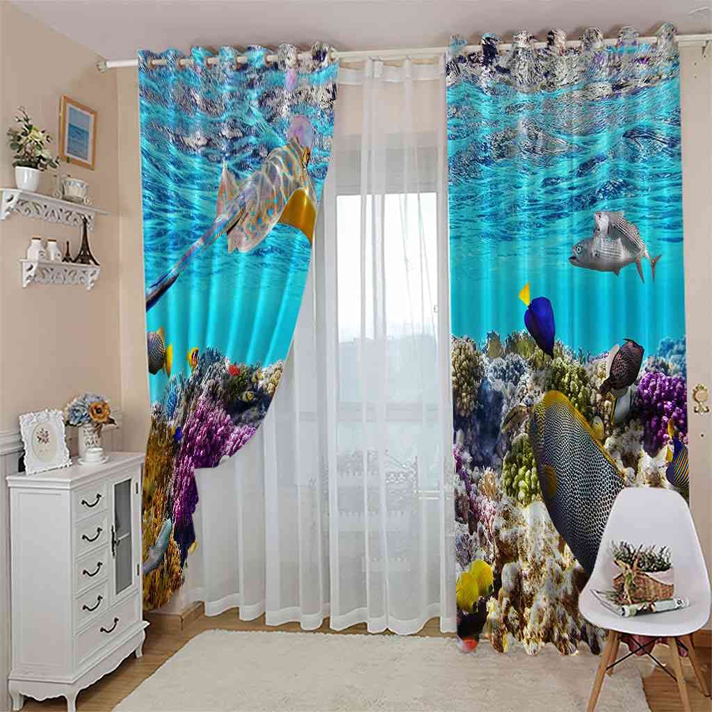 Amazon.co.jp: EHZQX カーテン 1級遮光 幅200x丈135cm 海洋珊瑚魚 3D