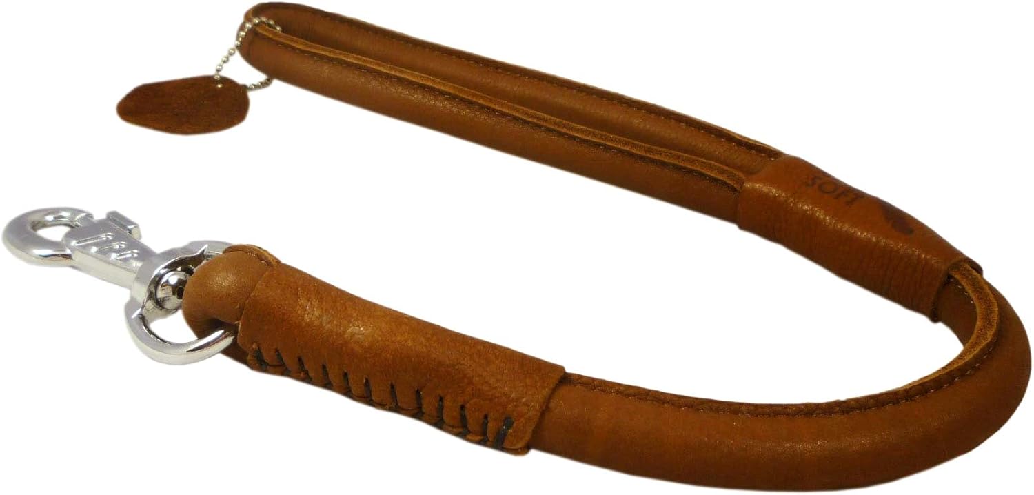 Brown Round Genuine Rolled Leather Dog Short Leash 20" Long 5/8" Wide Lead for Large Breeds