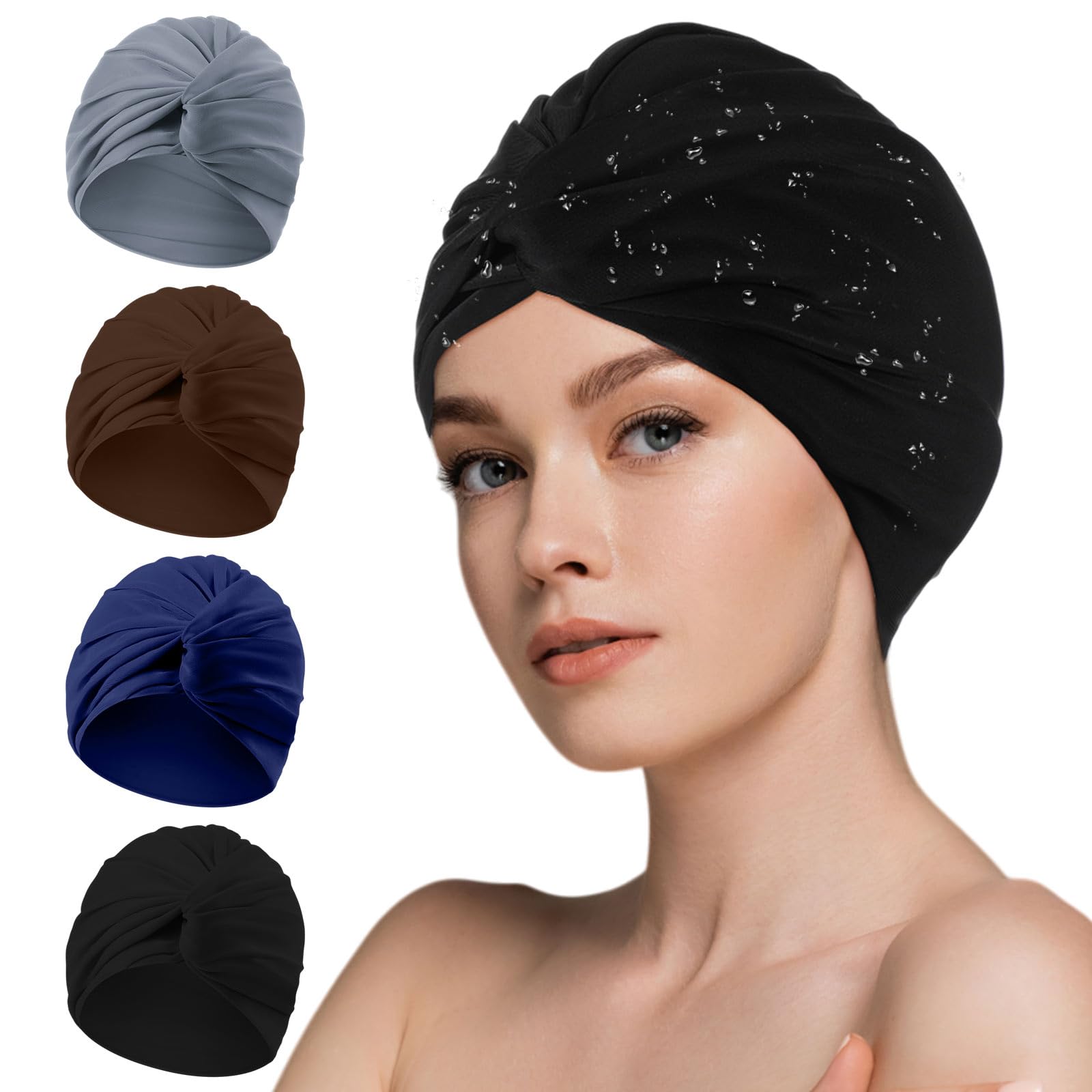 Shyyween Swim Caps for Women Polyester Turban Strong Non-Slip Swimming Hat Elastic Swimming Pool Cap for Long and Short Hair