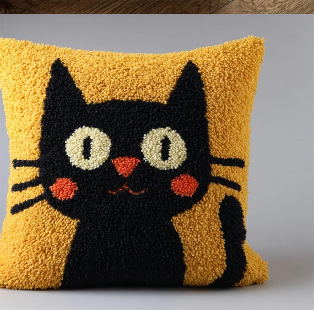 kitphoenix Latch Hook Kit Cushion for Adults,Cat