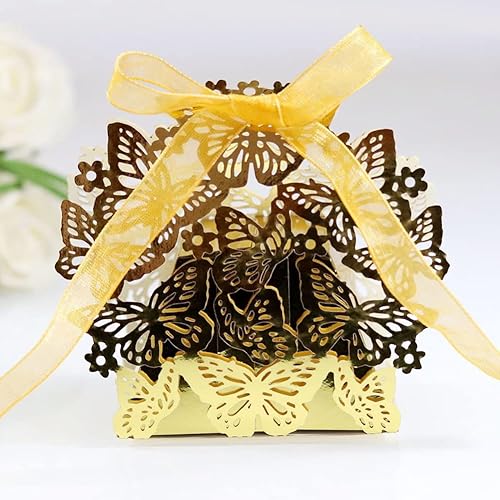 Miniatura 9 de Cajas de regalo de mariposa cortadas con láser, 50 unidades, cajas de caramelos, galletas, postres, caja de regalo de papel perlado para boda,